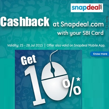 India Desire : Snapdeal Home Weekend Bank Offers : Get Extra 10% Cashback On Snapdeal Transaction Via SBI Cards Between 29th To 30th August