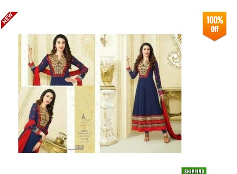 India Desire : Loot Deal: Buy Karishma Blue Red Salwar Suits Worth Rs. 2999 At Rs. 9 Only With Free Shipping From Shopclues