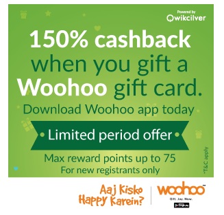 India Desire : Woohoo 150% Cashback On Gifting 24th-25th Nov 2015