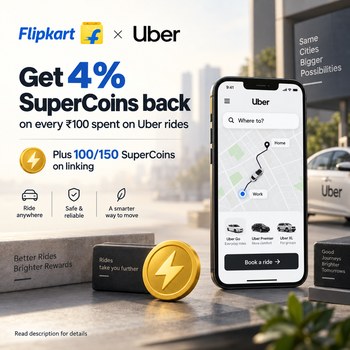 India Desire : Flipkart Uber SuperCoins Offer: Get 4% SuperCoins Back On Eligible Rides Starts @Rs 25 Only + Extra 100/150 SuperCoins On Linking