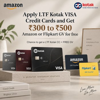 India Desire : Kotak Bank Credit Card Offer: Apply LTF VISA Credit Card & Get Rs 300 to Rs 500 Amazon Or Flipkart Gift Voucher Free