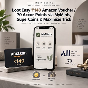 India Desire : Buy Amazon Gift Voucher Worth Rs 140 Or 70 Accor Points At Rs 0 From MyMints [Regular Price Rs 140]