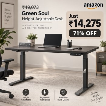 India Desire : Buy Green Soul Imperium Height Adjustable Desk (1100 x 600 mm, Grey Oak) At Rs 14275 From Amazon [Regular Price Rs 49073]