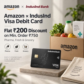 India Desire : Amazon Fresh, Grocery & Pharma Offer: Flat Rs 200 Instant Discount With IndusInd Visa Debit Card Starts @Rs 500 Only