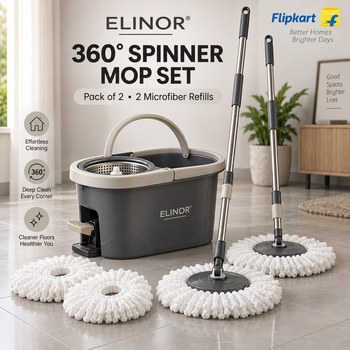 India Desire : Buy Elinor Plastic Spinner Bucket Mop 360 Revolving Cleaning Mop With 2 Microfiber Refill Set (Pack of 2) At Rs 500 From Flipkart [Regular Price Rs 1999]