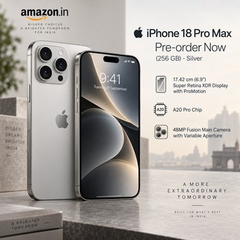 India Desire : Buy Apple iPhone 18 Pro Max (256 GB) Silver At Rs 179900 From Amazon [Pre-Order]