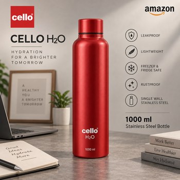 India Desire : Buy CELLO H2O Stainless Steel Water Bottle 1000 ml Red At Rs 239 From Amazon [Regular Price Rs 484]