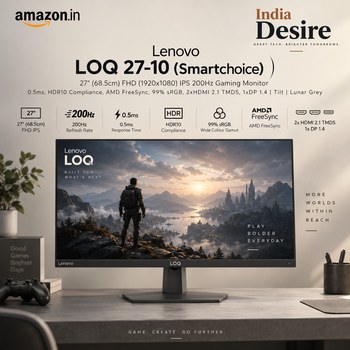 India Desire : Buy Lenovo LOQ 27-10 (Smartchoice) 27 Inch (68.5cm) FHD IPS 200Hz Gaming Monitor At Rs 10999 From Amazon [Regular Price Rs 14890]