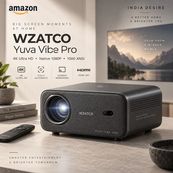 India Desire : Buy WZATCO Yuva Vibe Pro Certified Smart Home Projector 4K Ultra HD Native 1080P At Rs 15990 From Amazon [Regular Price Rs 39990]