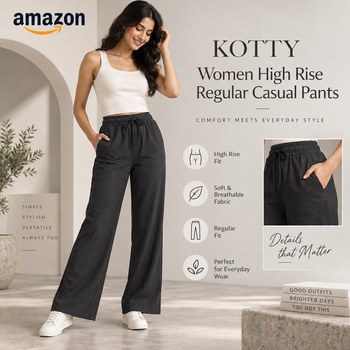 India Desire : Buy KOTTY Women High Rise Regular Casual Pants At Rs 300 From Amazon [Regular Price Rs 2999]