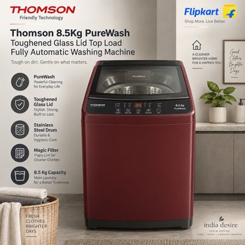 India Desire : Buy Thomson 8.5Kg PureWash Toughened Glass Lid Top Load Fully Automatic Washing Machine At Rs 9214 From Flipkart [Regular Price Rs 18999]