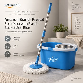 India Desire : Buy Amazon Brand - Presto! Spin Mop with Plastic Bucket Set, Blue At Rs 556 From Amazon [Regular Price Rs 1798]