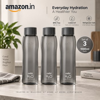 India Desire : Buy CELLO H2O Premium Edition Water Bottles Set of 3 Pcs 1000ml Each, Grey At Rs 295 From Amazon [Regular Price Rs 618]