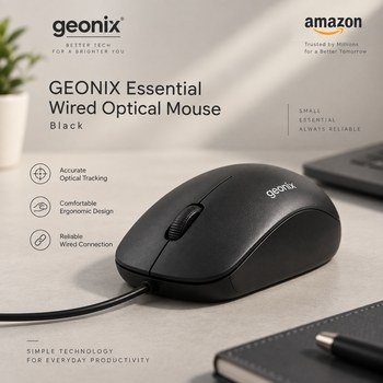 India Desire : Buy GEONIX Essential Wired Optical Mouse, Black At Rs 79 From Amazon [Regular Price Rs 299]