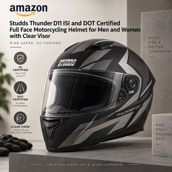 India Desire : Buy Studds Thunder D11 ISI And DOT Certified Full Face Helmet With Clear Visor At Rs 1445 From Amazon [Regular Price Rs 2445]