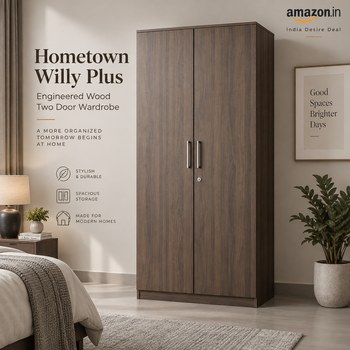 India Desire : Buy Hometown Willy Plus Engineered Wood Two Door Wardrobe for Bedroom At Rs 10524 From Amazon [Regular Price Rs 49900]