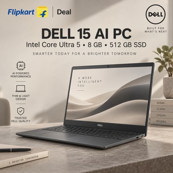 India Desire : Buy DELL 15 (Previously Inspiron) AI Powered Intel Core Ultra 5 225H (8 GB/512 GB SSD/Windows 11 Home) Thin and Light Laptop At Rs 67885 From Flipkart [Regular Price Rs 75507]