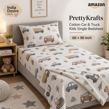 India Desire : Buy PrettyKrafts Cotton Car & Truck Kids Single Bedsheet (60 × 90 inch) At Rs 699 From Amazon [Regular Price Rs 999]