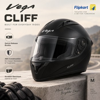 India Desire : Buy VEGA Black Size M Cliff Motorbike Helmet With Quick Release Buckle At Rs 833 From Flipkart [Regular Price Rs 1097]