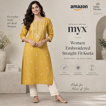 India Desire : Buy Amazon Brand - Myx Women Embroidered Straight Fit Kurta (Available in Plus Sizes) At Rs 325 From Amazon [Regular Price Rs 1399]