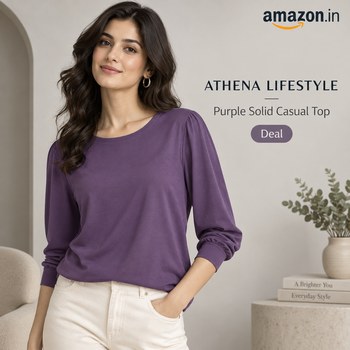 India Desire : Buy ATHENA LIFESTYLE Purple Regular Sleeves Solid Casual Top At Rs 439 From Amazon [Regular Price Rs 1399]