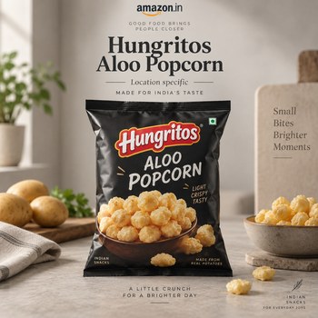 India Desire : Buy Hungritos Aloo Popcorn Super Crunchy Frozen Veg Snack 350g At Rs 500 From Amazon [Regular Price Rs 150]