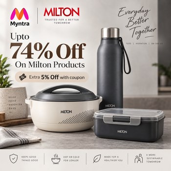 India Desire : Myntra Milton Offer: Upto 74% Off On Bottles, Flasks & Kitchenware + Extra 5% Off With Coupon