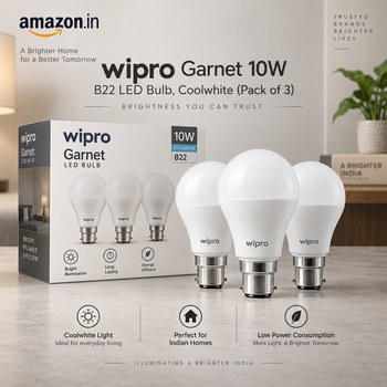 India Desire : Buy Wipro Garnet 10W B22 LED Bulb, Coolwhite (Pack of 3) At Rs 201 From Amazon [Regular Price Rs 1650]