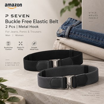 India Desire : Buy P SEVEN Buckle Free Elastic Belt 2 Pcs At Rs 279 From Amazon [Regular Price Rs 599]