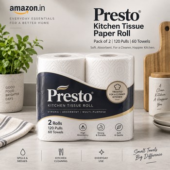 India Desire : Buy Presto 2 Ply Kitchen Tissue Paper Roll Pack of 2 At Rs 105 From Amazon [Regular Price Rs 190]