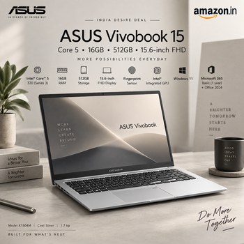 India Desire : Buy ASUS Vivobook 15 (2026) Intel Core 5 320 16GB/512GB FHD 15.6 Inch Cool Silver AI Laptop At Rs 98940 From Amazon [Regular Price Rs 159990]