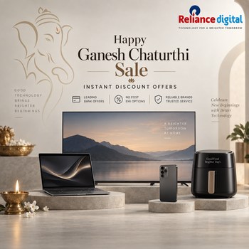 India Desire : Reliance Digital Happy Ganesh Chaturthi Sale 2026 Offers [14th Sep 2026]: Upto 67% Off TVs, Mobiles & Laptops + Instant Discount Upto Rs 26000 On Bank Cards