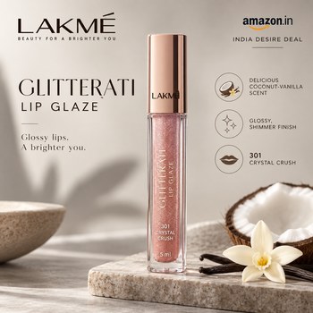 India Desire : Buy Lakme Glitterati Lip Glaze | Delicious Coconut-Vanilla Scent, 301 Crystal Crush 5ml From Amazon [Regular Price Rs 899]