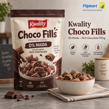 India Desire : Buy Kwality Choco Fills 0% Maida Filled With Rich Chocolate Breakfast Cereals Pouch At Rs 8 From Flipkart Minutes [Regular Price Rs 99]