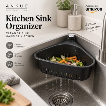 India Desire : Buy ANKUL Triangle Kitchen Sink Organizer with Corner Strainer Basket (Black) At Rs 199 From Amazon [Regular Price Rs 699]