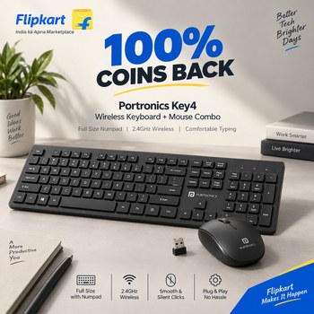 India Desire : Buy 100 % coins back Portronics Key4 Wireless Keyboard Mouse Combo Full Size Numpad 2....more From Flipkart [Regular Price Rs 1999]