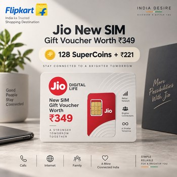 India Desire : Buy Jio New SIM Gift Voucher At Rs 221 + 128 SuperCoins From Flipkart [Regular Price Rs 349]