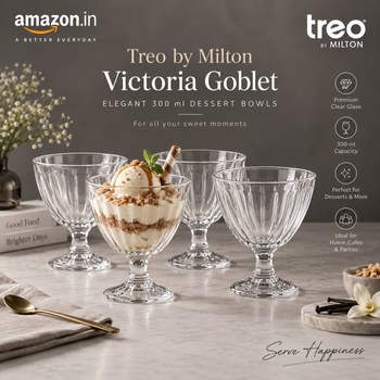 India Desire : Buy Treo by Milton Victoria Goblet 300 ml Tall Dessert Bowls Set of 6 At Rs 426 From Amazon [Regular Price Rs 875]