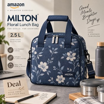 India Desire : Buy Milton Floral Lunch Bag 2.5 L Blue Tiffin Bag For Office At Rs 282 From Amazon [Regular Price Rs 780]