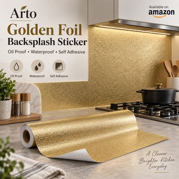 India Desire : Buy Arto Golden Oil Proof Waterproof Paper Aluminum Foil Backsplash Sticker At Rs 289 From Amazon [Regular Price Rs 799]