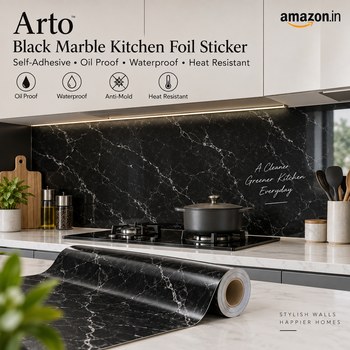 India Desire : Buy Arto Black Marble Kitchen Oil Proof Aluminium Foil Stickers (Pack of 1) At Rs 154 From Amazon [Regular Price Rs 399]