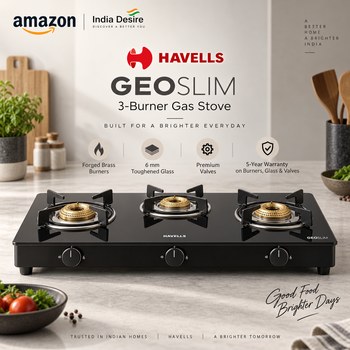 India Desire : Buy Havells GEOSLIM 3 Burner Forged Brass Gas Stove (Black) At Rs 4572 From Amazon [Regular Price Rs 15195]