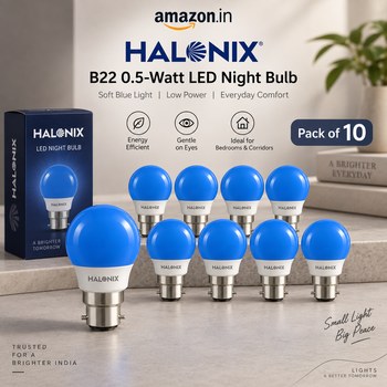India Desire : Buy Halonix B22 0.5-Watt Led Night Bulb (Pack of 10, Blue, Round) At Rs 178 From Amazon [Regular Price Rs 590]