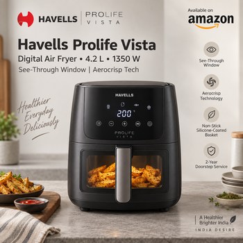 India Desire : Buy Havells Prolife Vista Digital Air Fryer 4.2 Ltr 1350 Watts At Rs 5590 From Amazon [Regular Price Rs 8295]