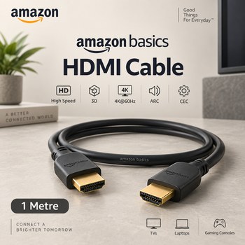 India Desire : Buy Amazon Basics High Speed HDMI Cable 4K@60Hz 1 Metre At Rs 145 From Amazon [Regular Price Rs 499]
