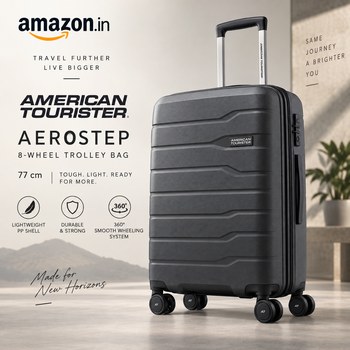 India Desire : Buy American Tourister Aerostep 8 Wheels 77 Cm Small Cabin 4 Wheel Inline Trolley Bag Hardshell Case Polypropylene 360 Degree Wheeling System Luggage,4 Wheel Inline Trolley Bag for