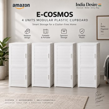 India Desire : Buy E-COSMOS 4 Units Plastic Cupboard For Clothes Foldable Wardrobe Storage Cabinet At Rs 1529 From Amazon [Regular Price Rs 3999]