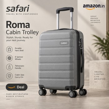 India Desire : Buy Safari Roma Hard Luggage Trolley Bag with 8 Wheels Cabin Size Carry On Suitcase Fog Grey At Rs 2199 From Amazon [Regular Price Rs 10999]
