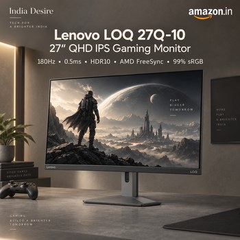India Desire : Buy Lenovo LOQ 27Q-10 (Smartchoice) 27 Inch (68.5cm) QHD IPS 180Hz Gaming Monitor At Rs 13999 From Amazon [Regular Price Rs 17390]