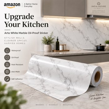 India Desire : Buy Arto White Marble Kitchen Oil Proof Aluminium Foil Stickers At Rs 249 From Amazon [Regular Price Rs 329]